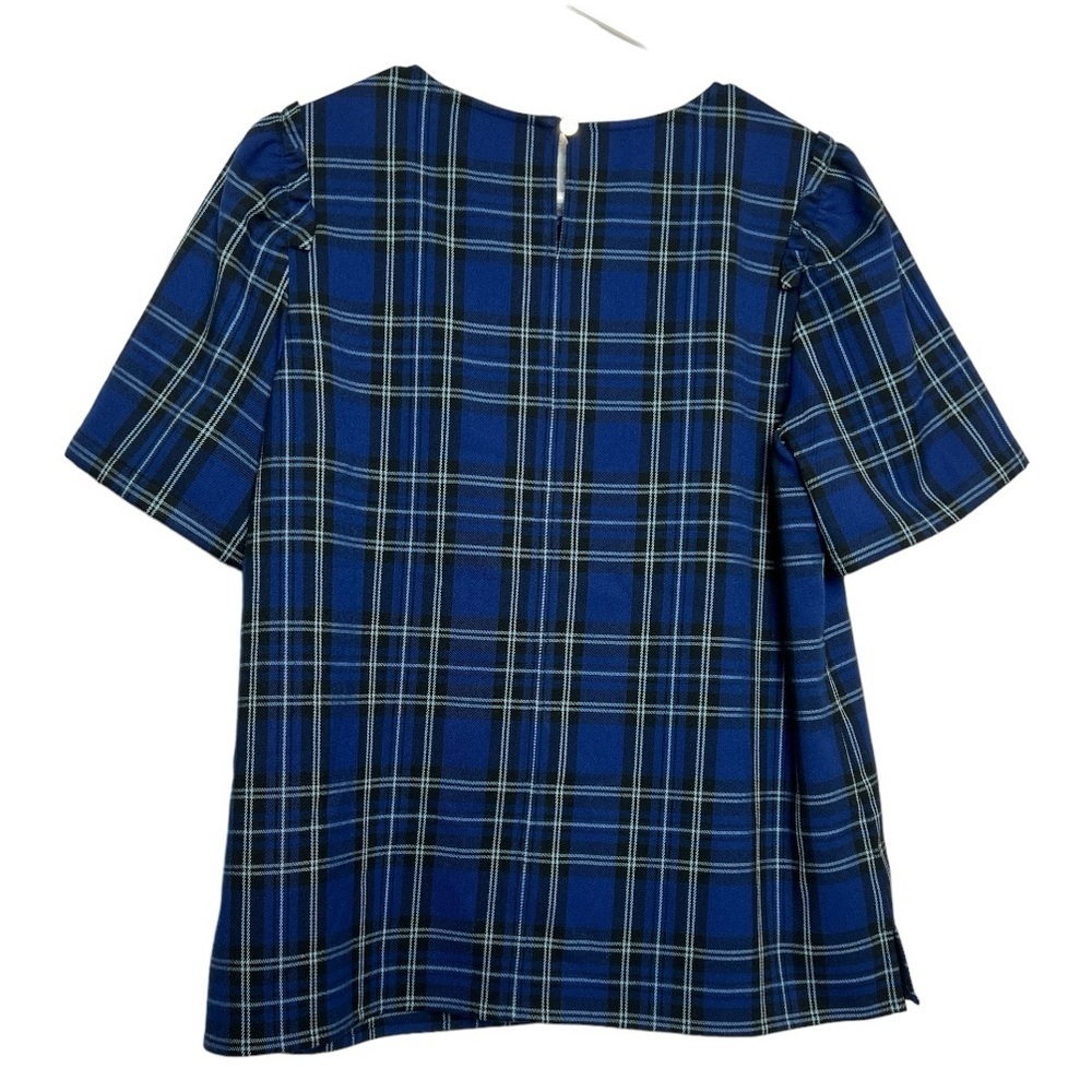 Draper James Blue Plaid Blouse Puff Sleeve Size 8 - Picture 2 of 9
